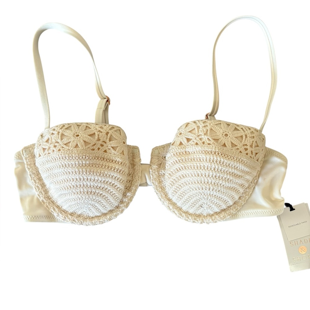 34B Shade & Shore Off White Crochet Bikini Top New